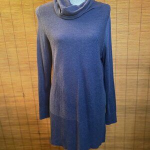 Adrienne Vittadini Naval Heather Cowl Neck Sweater Dress Size Large EUC